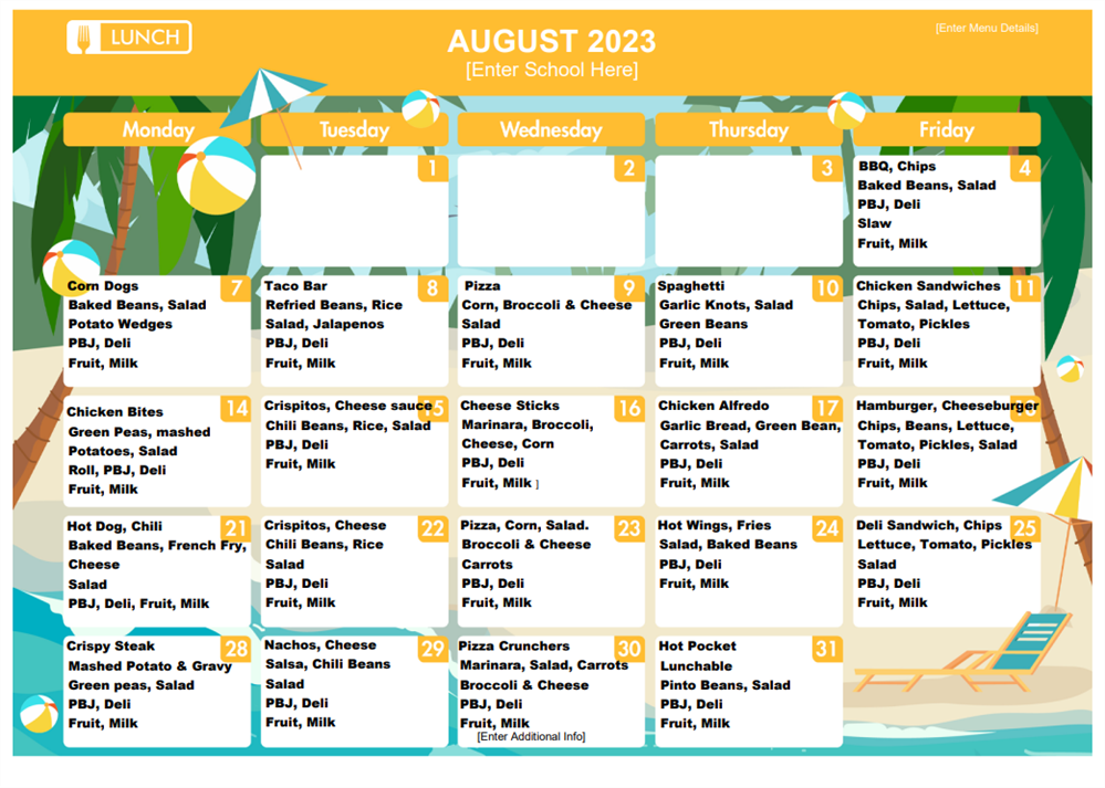 August Menu